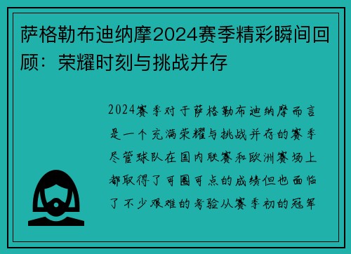 萨格勒布迪纳摩2024赛季精彩瞬间回顾:荣耀时刻与挑战并存 萨格勒布迪纳摩2024赛季精彩瞬间回顾:荣耀时刻与挑战并存
